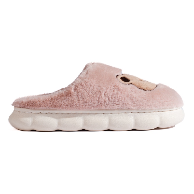 Chaussons en fourrure avec ours en peluche, rose poudré, Shelovet