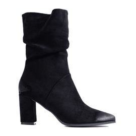 Bottines à talons hauts noires élégantes en daim par Vinceza le noir
