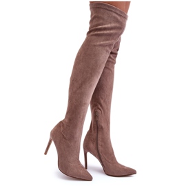 Cuissardes à talon haut en daim Calfi beige