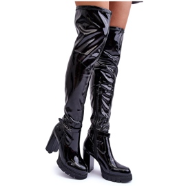Cuissardes vernies sur talon haut massif, Black Kytia noir