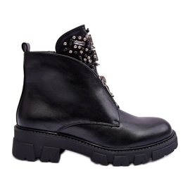 Bottines Basses En Cuir Décoré Avec Fermeture Éclair Noir Escika