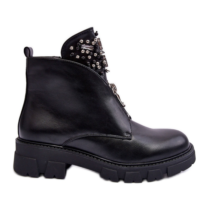 Bottines Basses En Cuir Décoré Avec Fermeture Éclair Noir Escika le noir