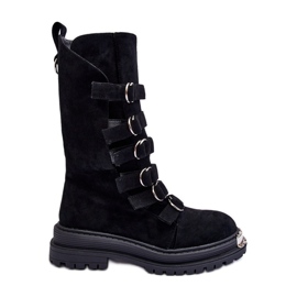 Bottines Worker Hautes En Daim À Lanières Noir Elnatea le noir