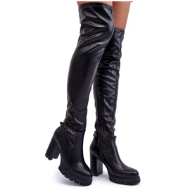 Cuissardes en cuir sur talon haut massif, Noir Kytia