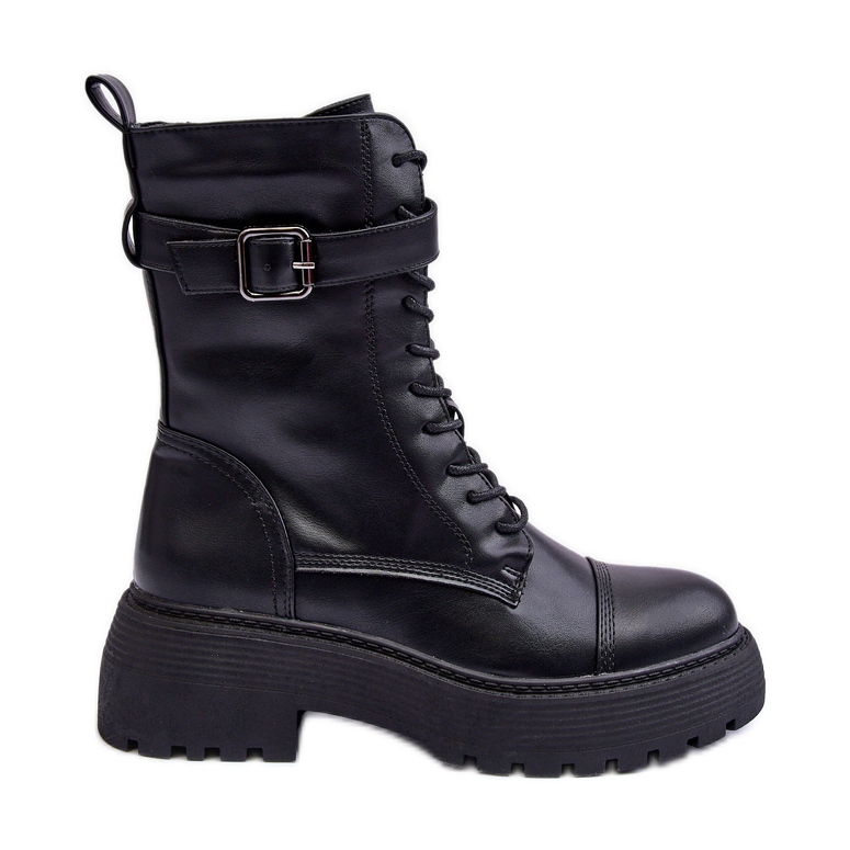 Bottes de Travail en Cuir à Talon Plat avec Boucle, Noir Samivlo le noir