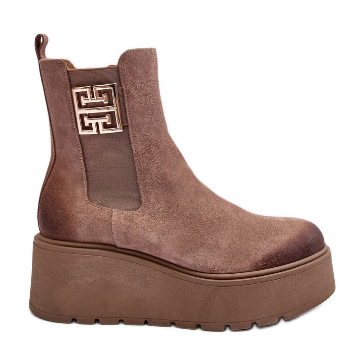 Bottines femme en daim sur plateforme massive, beige foncé Lemar Savira