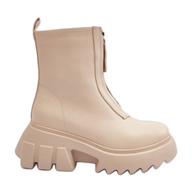 Bottines Kusma beiges sur plateforme massive avec fermeture éclair