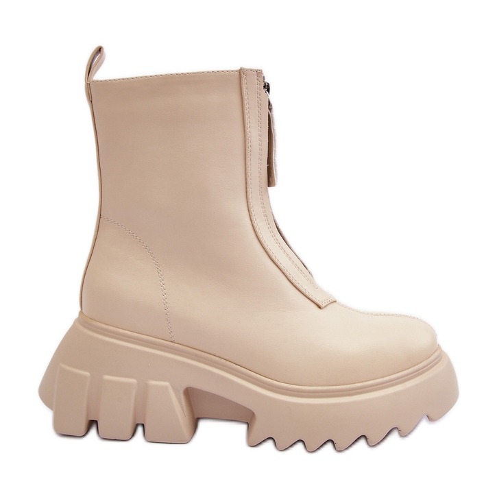 Bottines Kusma beiges sur plateforme massive avec fermeture éclair