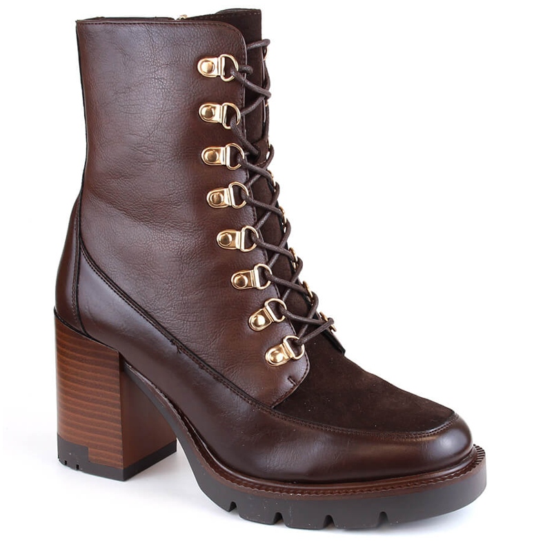 Bottes femme marron à talon haut et plateforme, isolées, Vinceza 58100 brun