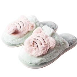 Chaussons souples verts et roses