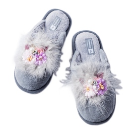 Chaussons chauds gris à fleurs Moly Chaussons chauds gris à fleurs Moly