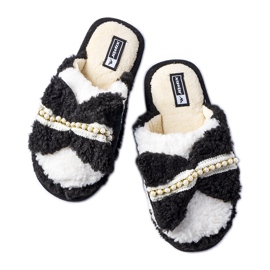 Chaussons noirs et blancs avec nœud