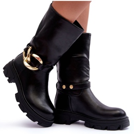 Bottes d'éco-cuir à talons plats pour femmes avec une décoration noire le noir