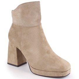 Bottines isolées en daim à talon haut et plateforme M.Daszyński W SAN24B, beige