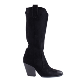 Santiags femme Shelovet en daim noir à talons hauts