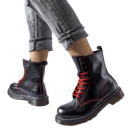 Inna Bottines noires ornées de fil Rocco rouge le noir