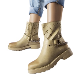 Bottines vertes ajourées avec chaîne Procopio beige