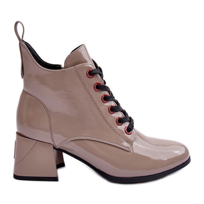 Bottines Basses Lacées Vernies S.Barski MR870-66 Beige Foncé