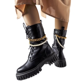 Bottines noires avec perles et chaîne Mira le noir