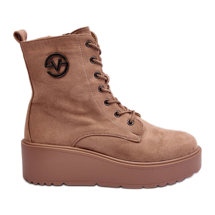 Vinceza Bottines Worker En Daim Beige Sur Plateforme Massive Compensées Beige Lavica