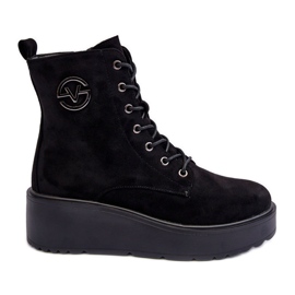 Vinceza Bottines Worker En Daim Sur Plateforme Massive Compensée Noir Lavica le noir