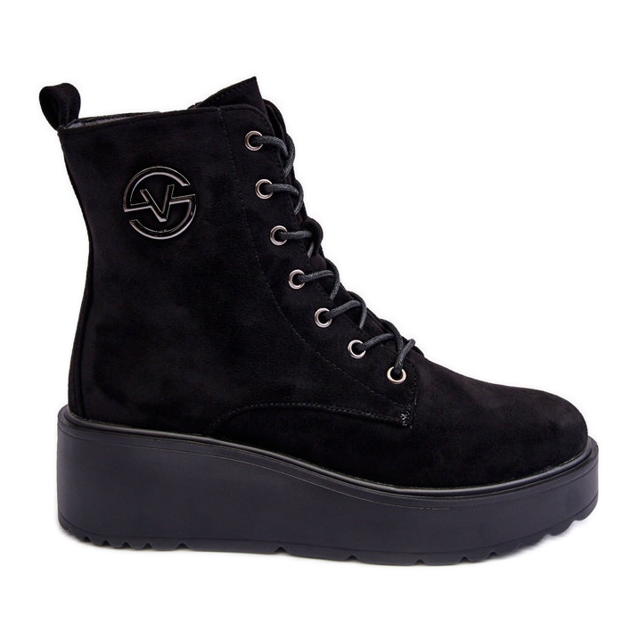 Vinceza Bottines Worker En Daim Sur Plateforme Massive Compensée Noir Lavica le noir