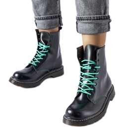 Inna Bottines noires avec fil Rocco vert décoratif le noir
