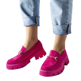 Mocassins roses avec boucle et strass par Gaiola