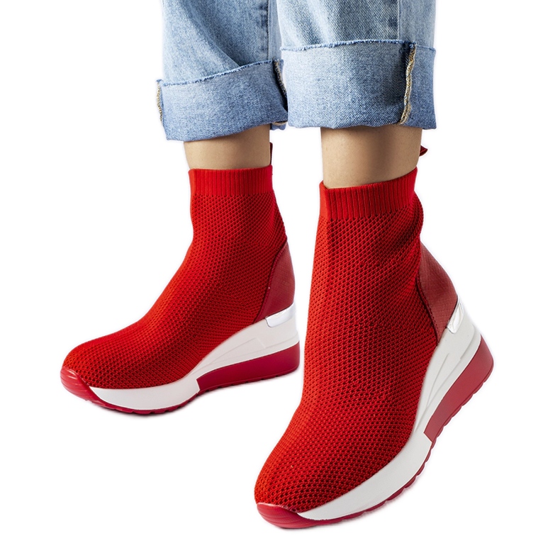 Baskets compensées rouges en tissu Casgio