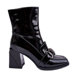 Bottines en cuir à talons massifs avec décoration S.Barski MR870-99 Noir