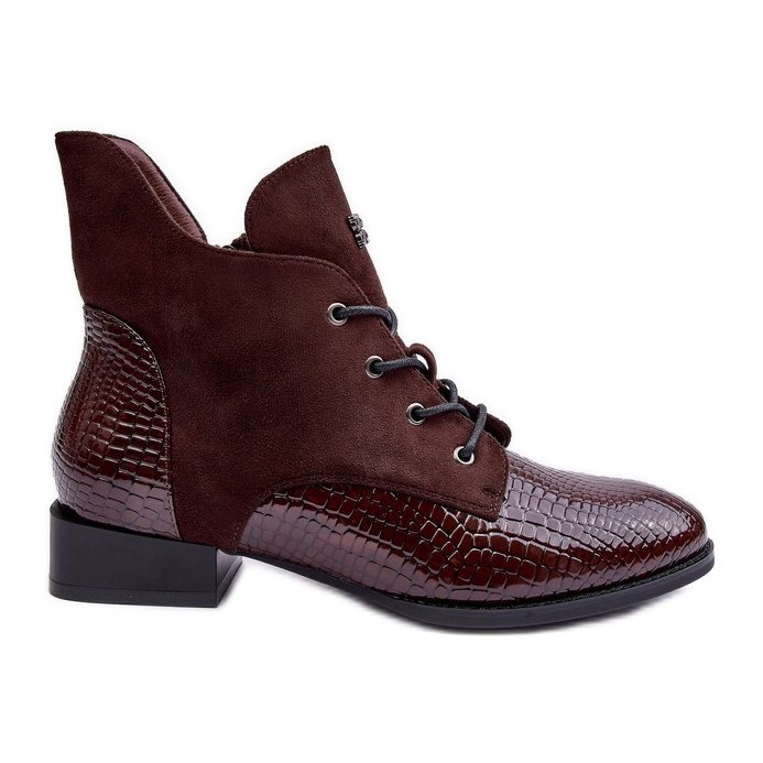 Vinceza Bottines en cuir marron à talons plats à motif animal Tianeta brun Vinceza Bottines en cuir marron à talons plats à motif animal Tianeta brun