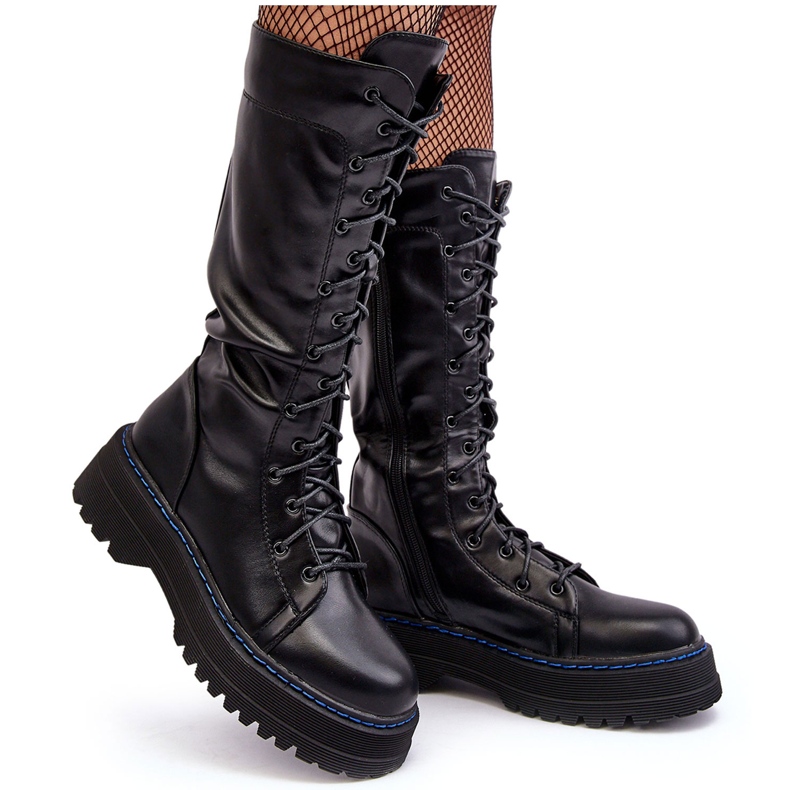 Bottes en cuir, bottes à lacets avec fermeture éclair, Zoraida noir le noir