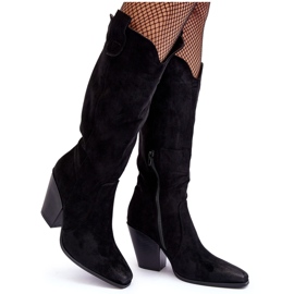 Bottes cowboy en daim noir à talons hauts Tortana