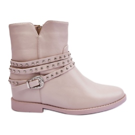 Bottes plates pour femmes en cuir décoré beige par Adkrana