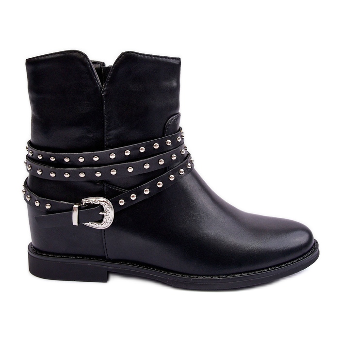 Bottes plates en cuir décoré pour femmes noires par Adkrana le noir