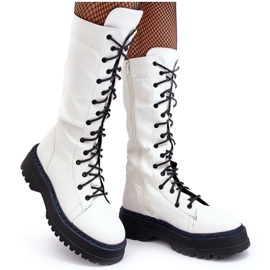 Bottes en cuir à lacets avec fermeture éclair, blanc Zoraida