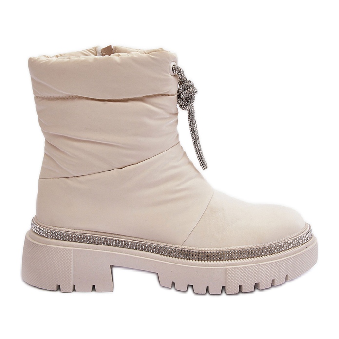 PS1 Bottes de neige à talons plats décorés Plotia beige clair