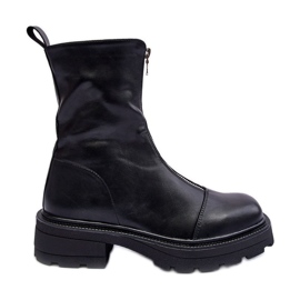 Bottines En Cuir Pour Femme Avec Fermeture Éclair Noir Aravalur le noir