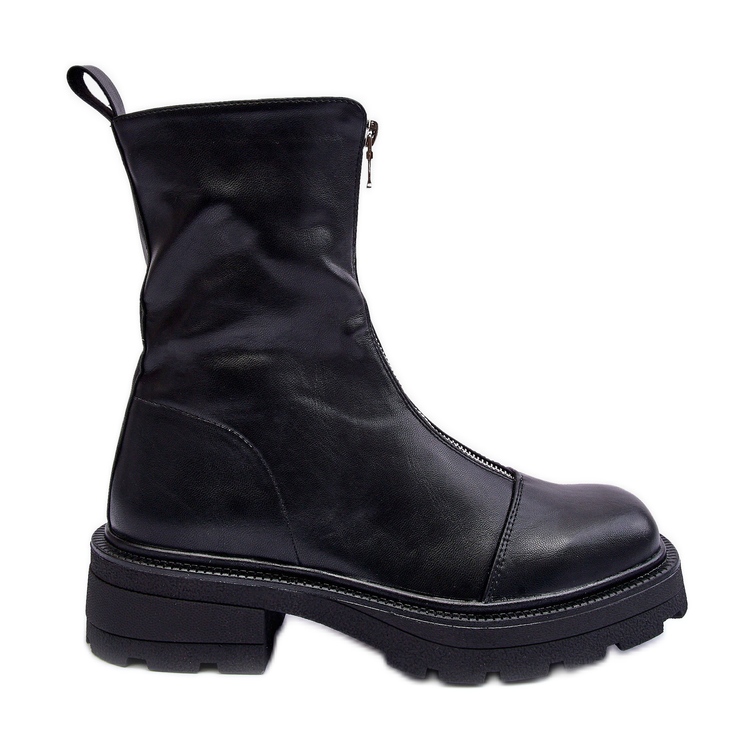 Bottines En Cuir Pour Femme Avec Fermeture Éclair Noir Aravalur le noir