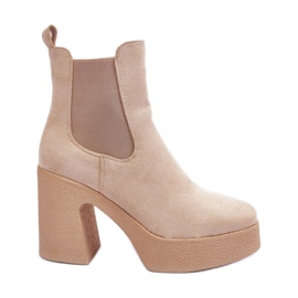 Bottines En Daim Sur Un Talon Haut Massif Beige Sunilda