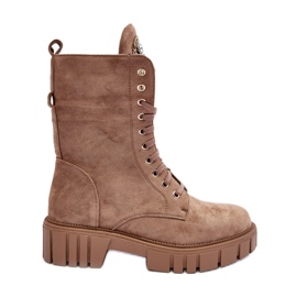 PS1 Bottines Worker En Daim Avec Décoration De Bijoux, Beige Foncé Marx
