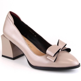 D&amp;A S.Barski Premium Collection W OLI229B chaussures à talons hauts avec nœud, beige