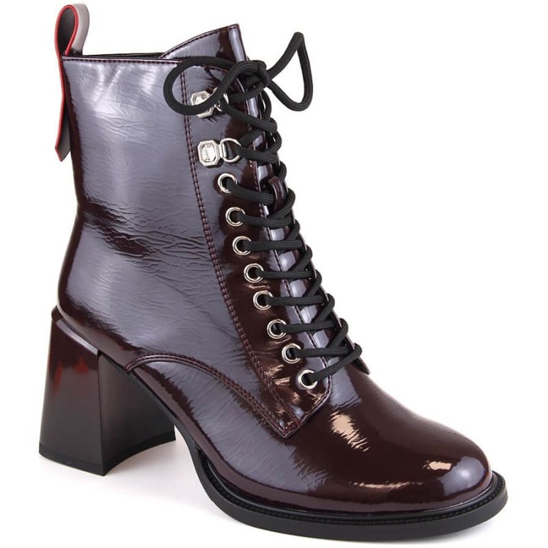 Bottines à talons vernies D&amp;A S.Barski Premium Collection W OLI225C bordeaux rouge