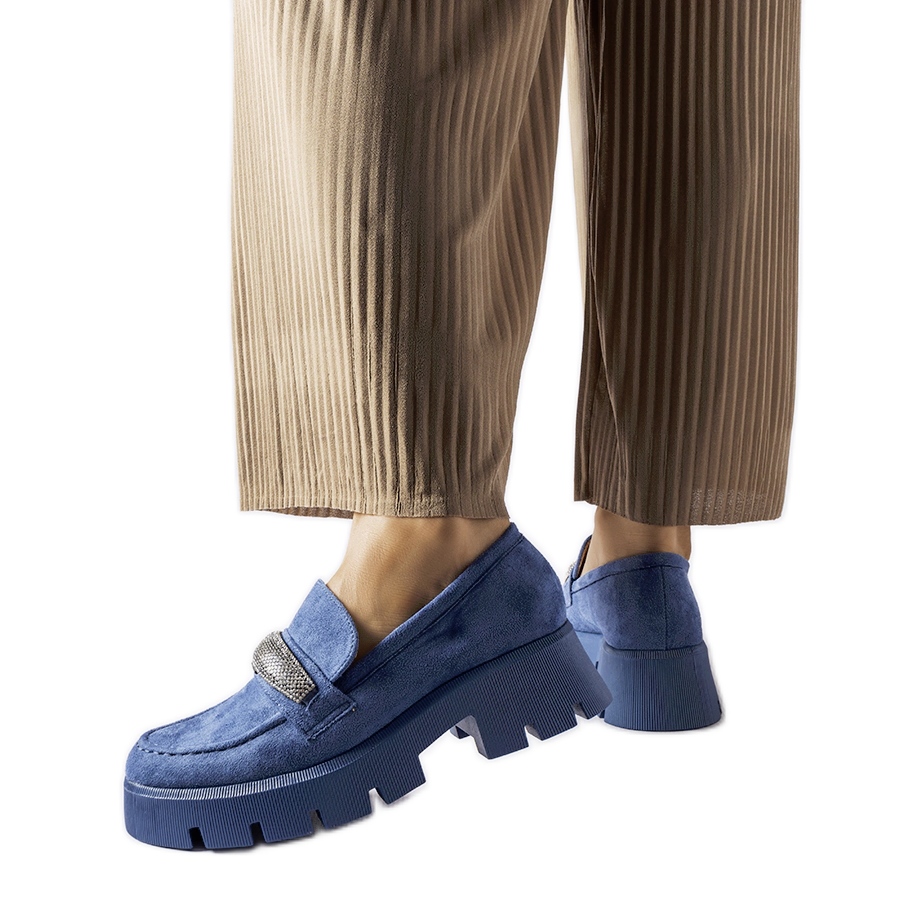 Mocassins bleus avec strass Macario