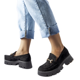 Mocassins noirs avec boucle et strass par Gaiola