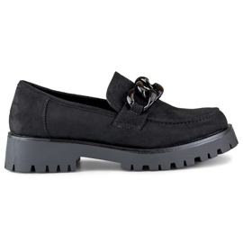 Mocassins femme en daim noir avec chaîne