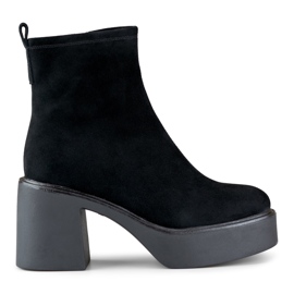 Bottines noires pour femmes en cuir naturel avec plateforme à talon haut