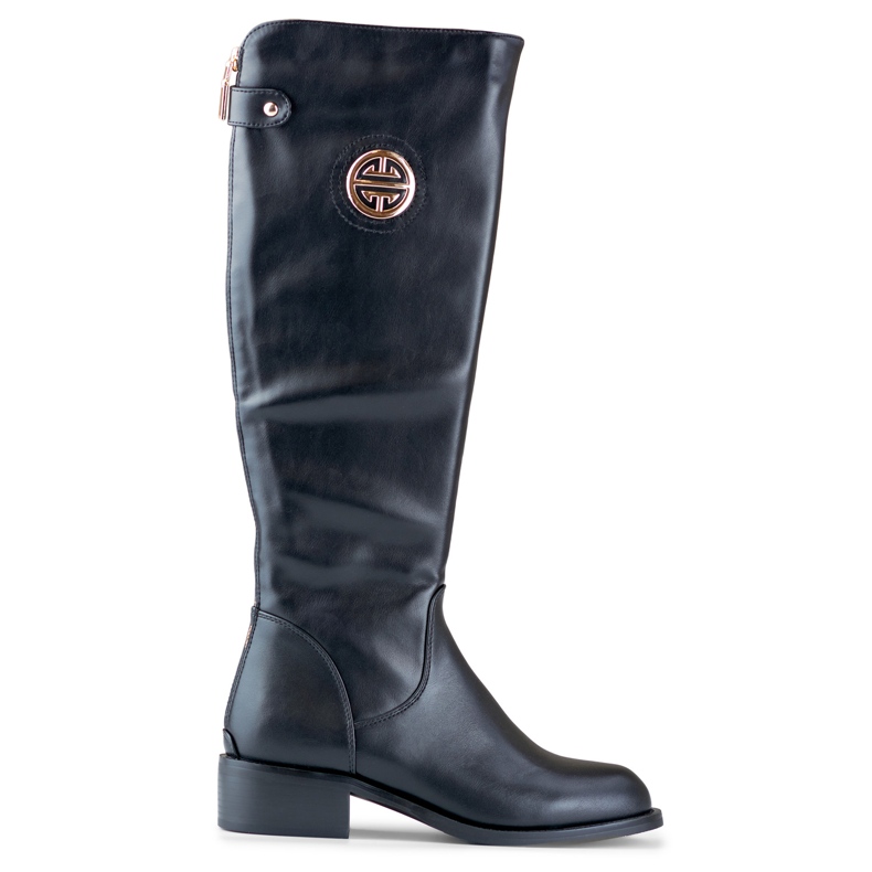 Bottines pour femmes avec fermeture éclair dorée le noir