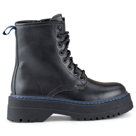 Bottes de travail classiques à lacets pour femme avec semelle épaisse le noir