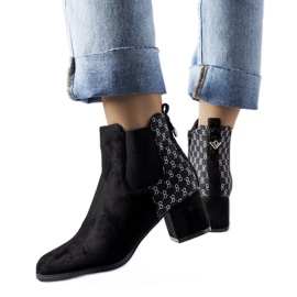 Bottines noires à talons bas, éco-daim Monte